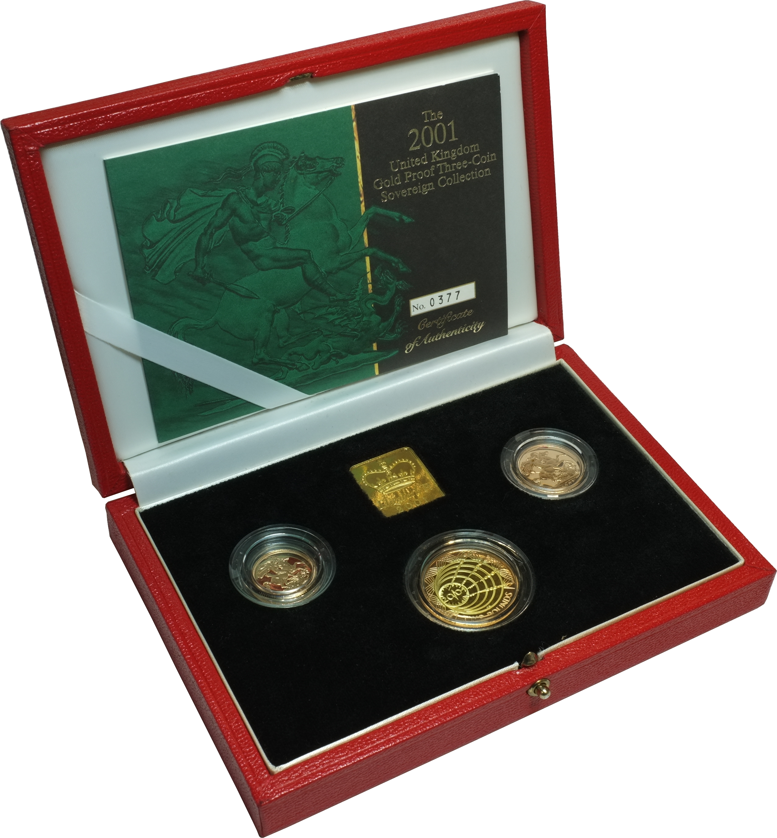 2001 Proof Gold Sovereign 3 Coin Set Boxed
